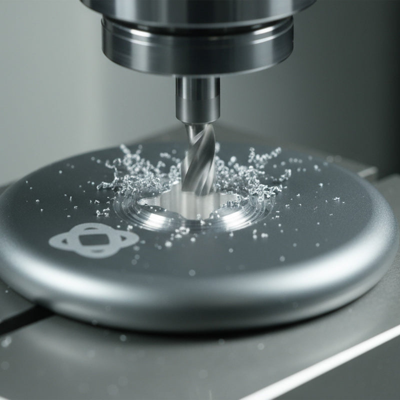 Close-up of the CNC-machined aluminium surface of the ST-01 spinning top showing precision finish